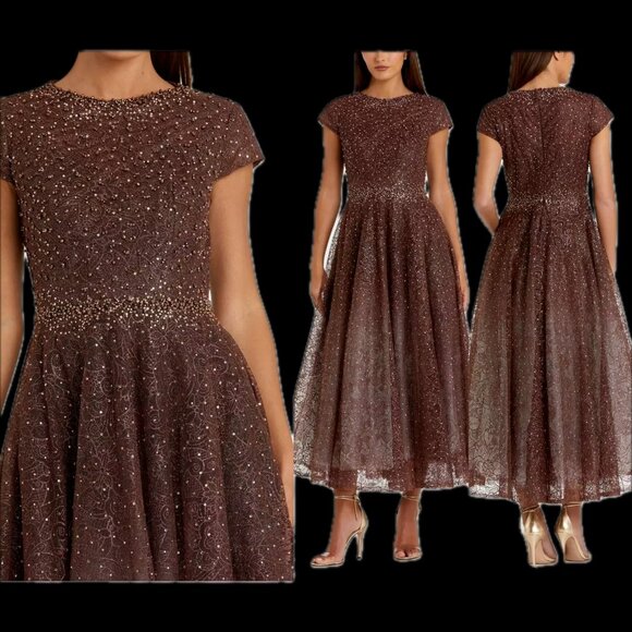 MAC DUGGAL Brown Beaded Gown - Picture 1 of 14
